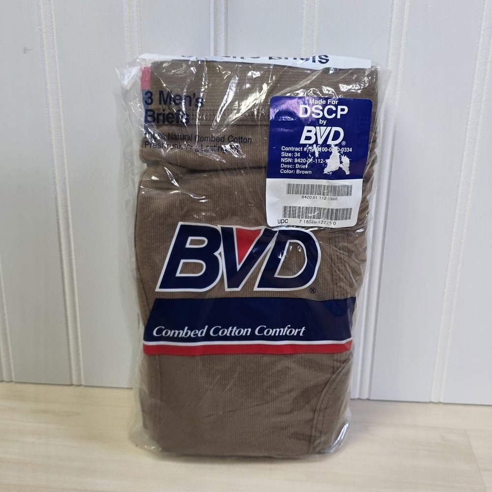 Vintage BVD Briefs Mens 34 Brown 3 Pack Military Army Underwear 100% Cotton USA